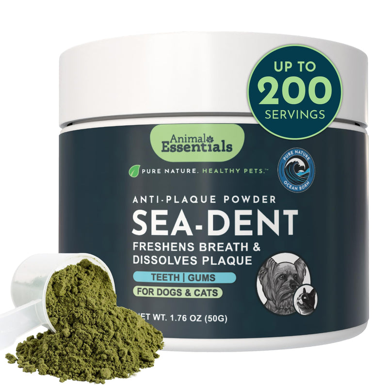 Animal Essentials Sea-Dent for Dog Teeth - Dental Powder for Dogs & Cats Teeth & Gums, Natural Oral Formula for Plaque & Tartar, Bad Breath Oral Freshener & Cleaner - 1.76 oz