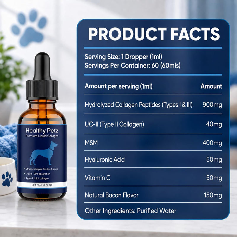 Premium Liquid Collagen, Liquid Collagen for Dogs, Pet Collagen Supplement for Joints, Skin & Coat, Digestive Health Support, 60ml / 2 fl oz