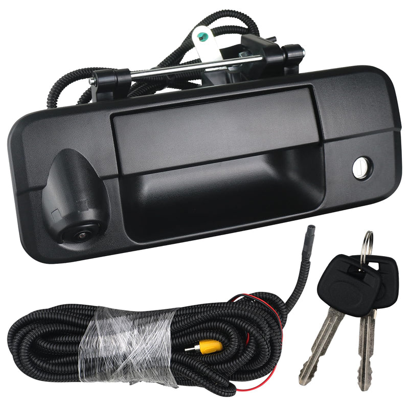 Backup Camera Tailgate Handle with Key Lock Cylinder Compatible with Toyota Tundra 2007-2013 Reverse View Rear Camera Liftgate Handle Black