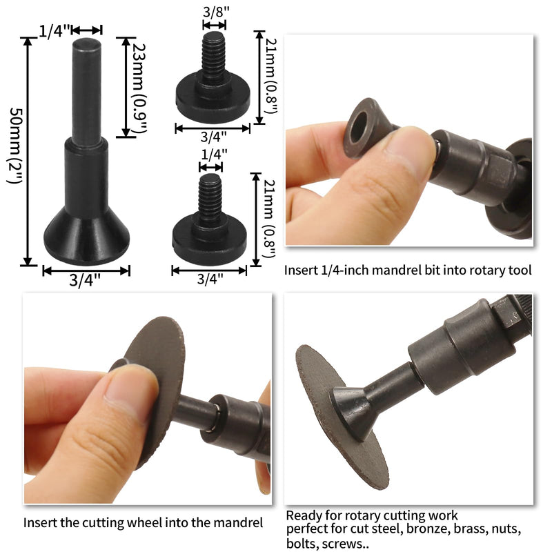 Cut-Off Wheel Mounting Mandrel Holder 3/8" & 1/4" Arbor Hole with 1/4" Shaft Stem for Die Grinder Accessories Drill Rotary Tool Attachment (3 Pack) Mounting Mandrel x 3 Set