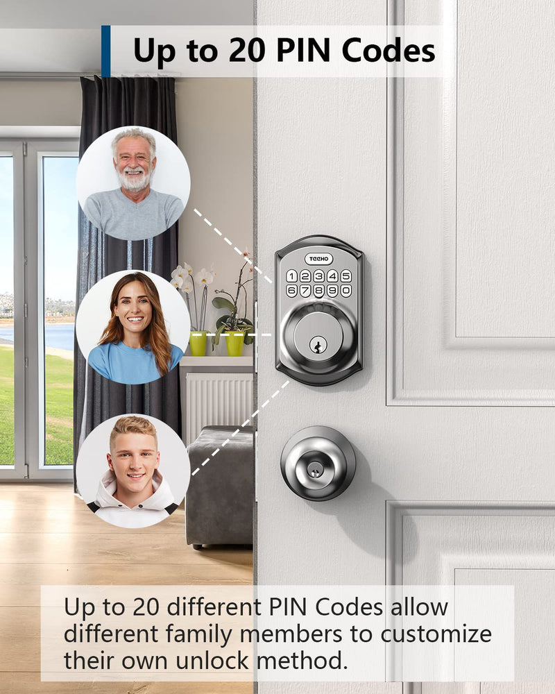 TEEHO TE001 Keyless Entry Door Lock with Keypad - Smart Deadbolt Lock for Front Door with 2 Keys - Auto Lock - Easy Installation - Satin Nickel Traditional