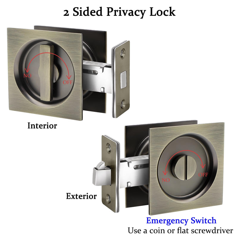 Dontay Pocket Door Privacy Lock and Pull, Stainless Steel 304 Contemporary Pocket Door Knob, Flush Door Handles, Privacy (Bed/Bath) Latch, 2-3/8" Backset, Sliding Barn Hardware (1, Antique Brass) 1