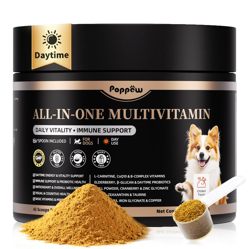Dog Vitamins and Supplements for Daily Energy, Immune, Antioxidant, Gut, Skin & Coat, Dog Multivitamin Powder for Homemade Food with L-Carnitine, Taurine, Probiotics - Chicken Flavor, 75 Scoops 180G-Chicken