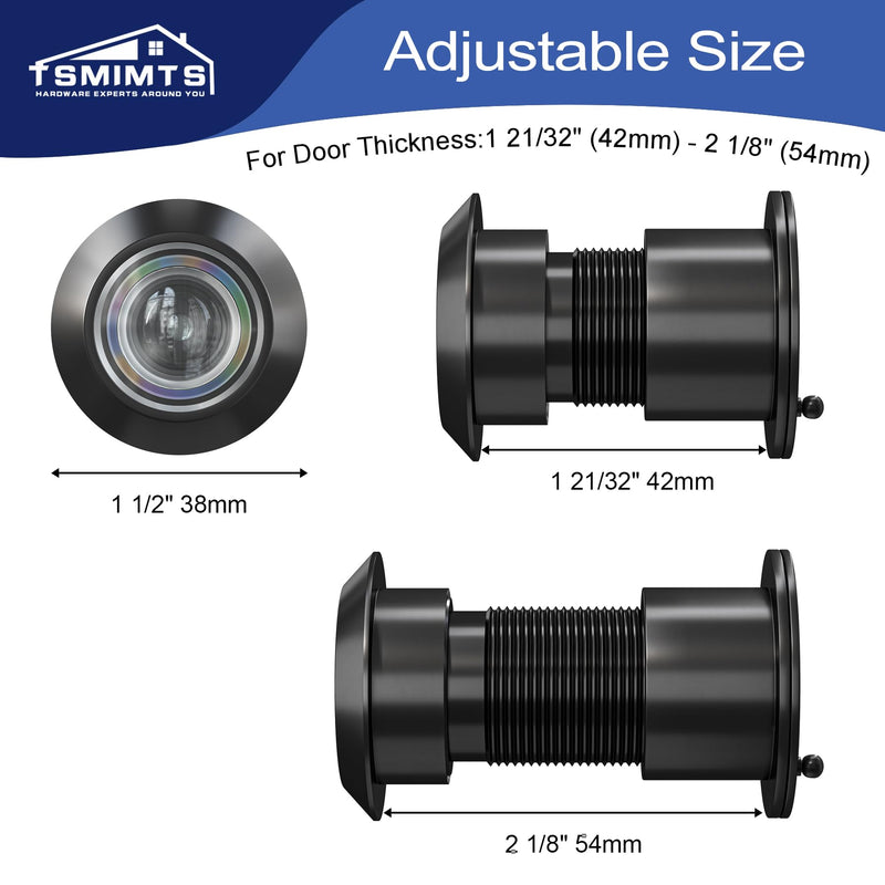 Door Viewer Peephole, Solid Brass 220 Degree HD Door Viewer, with 1-7/64″ (28mm) Drill Bit and Privacy Cover, Compatible with Door Thick from 1-21/32" to 2-1/8" Matte Black Finish