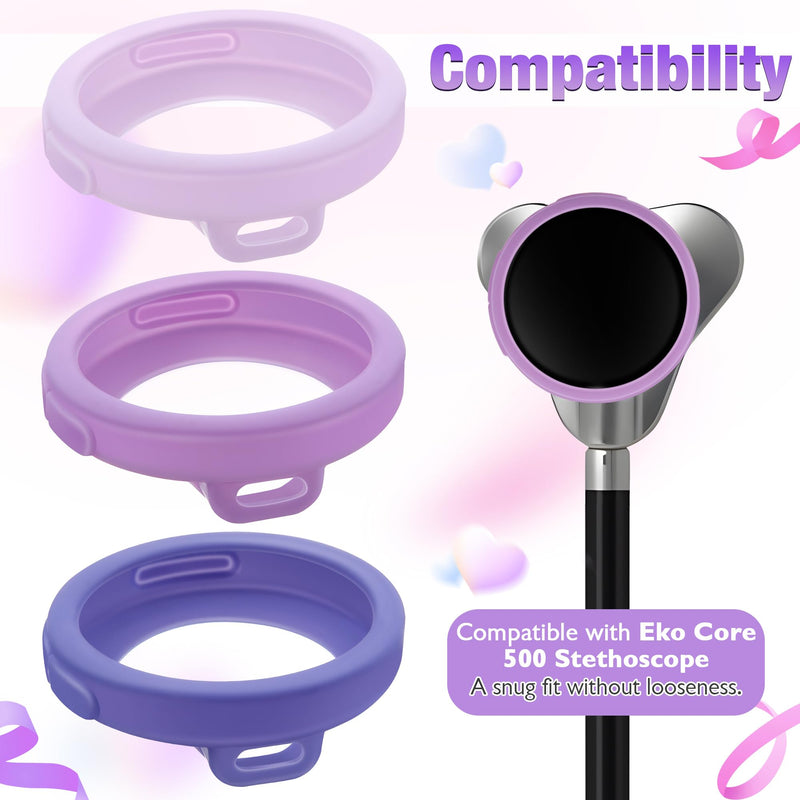 3 Pcs Digital Stethoscope Chestpiece Cover Compatible with EKO CORE 500, Silicone Echo Stethoscope Accessories for Protective Dustproof Design(Gradient Purple) Gradient Purple