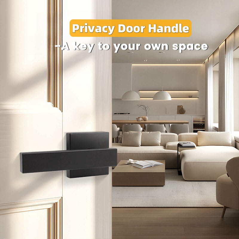 2 Pack Privacy Door Handle,Keyless Matte Black Interior Door Knob,Heavy Duty Door Lever Hardware for Bedroom/Bathroom,Reversible for Left & Right 2