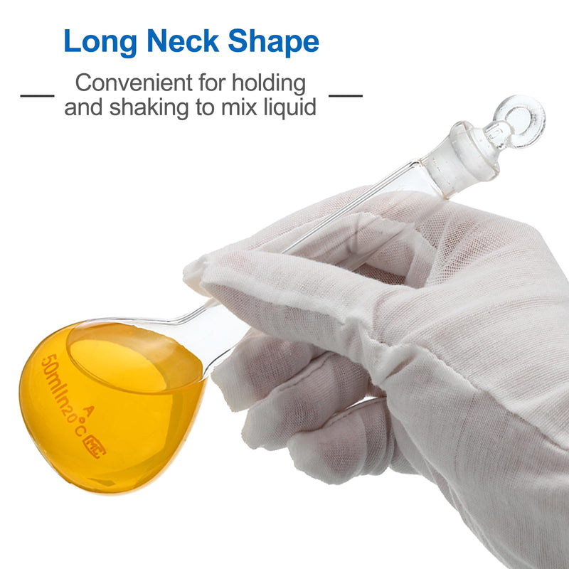 PATIKIL 50ml Volumetric Flask, 10Pcs 3.3 Borosilicate Glass Graduated Volumetric Measuring Flask with Glass Stopper Tolerance 0.12ml for Lab Experiment, Clear