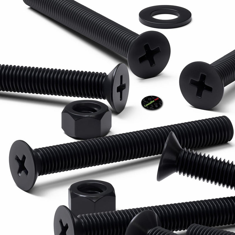 50x Black Nylon Countersunk Cross Head Machine Screws, M5 x 40 mm, Plastic Nuts, Bolts and Washers, (13/64 x 1 37/64 in)