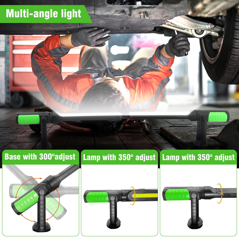 SYLSTAR Work Light for Mechanic, 2400LM Bright LED Work Light, 4400mAh Rechargeable Underhood Work Light Bar with Hooks, Magnetic Mechanic Light for Car Repairing/Inspection/Garage/Workshop/Emergency Green