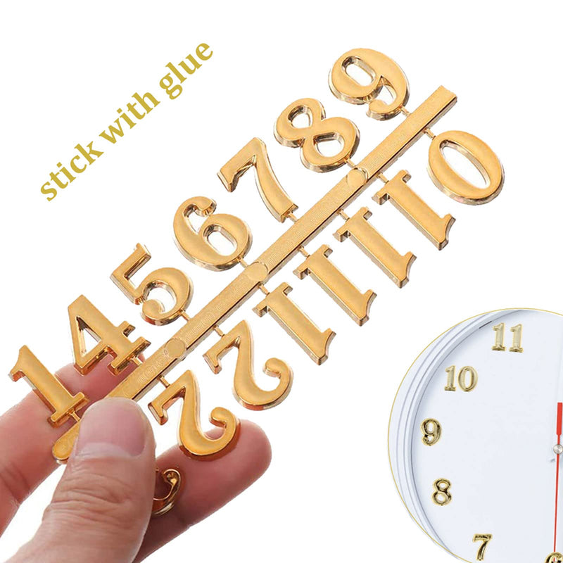 Clock Numerals Kit DIY Digital Clock Numbers Arabic Number and Roman Number for Clock Hands Replacement Parts Clock Accessories in Black Silver Gold (6 Pieces)