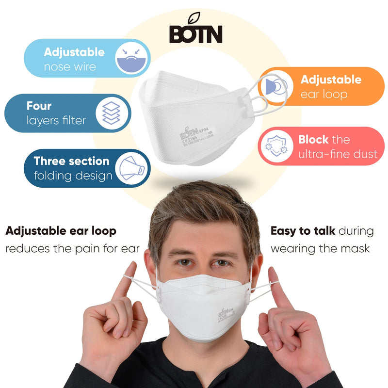 BOTN KF94 Face Mask for Adult, Black, Large, 10Pcs
