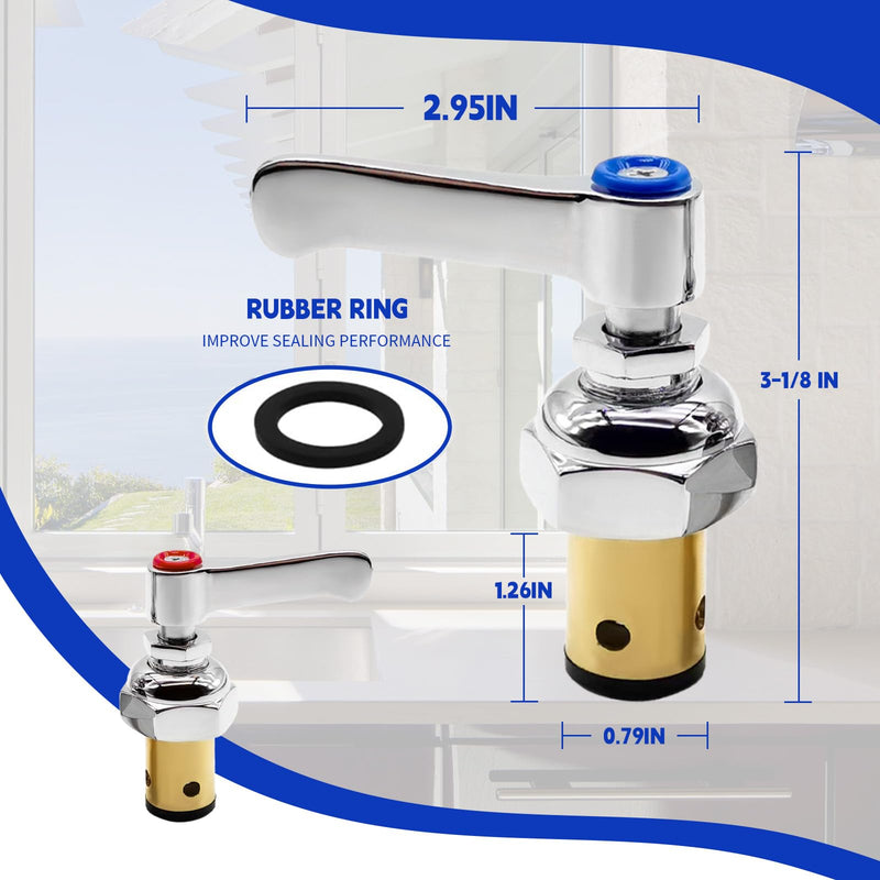 Handle Stem Assembly Fits for T&S Brass Faucets Blue Cold and Red Hot Side Spindle Assembly Valve Replacement Part Replace 002714-40 002713-40 Spindle Assembly for Eterna Valve Replacement