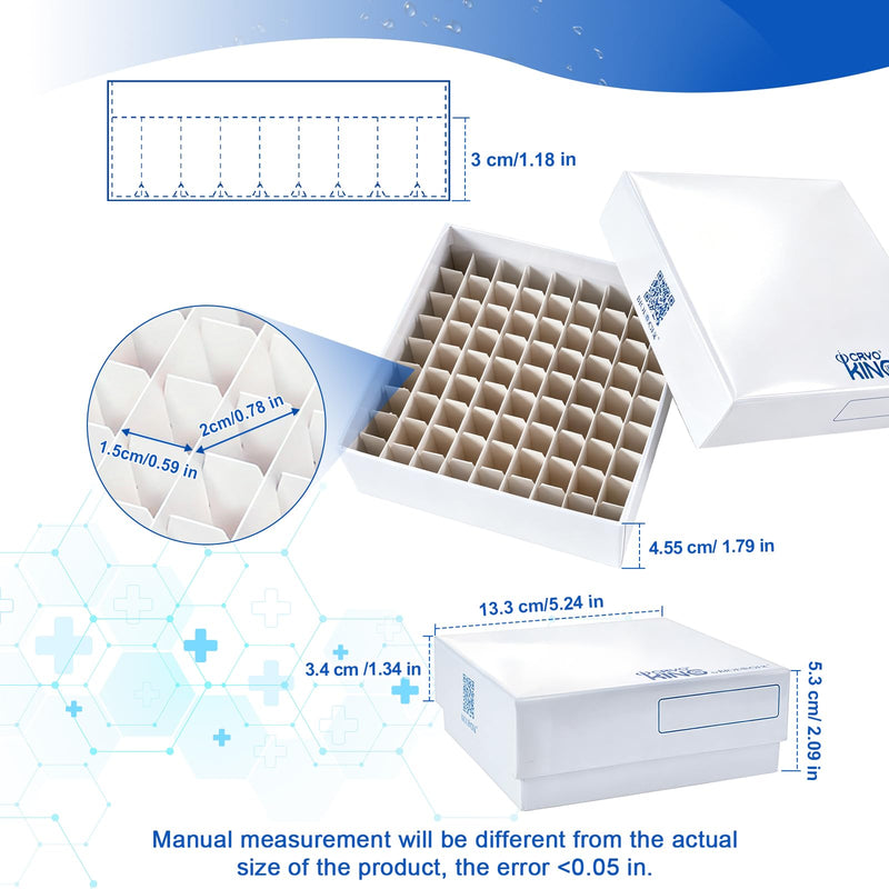 Lab Freezer Box with Plastic Coating, 2 Inch Height Cryobox, 81-Well Microtube Cryo Boxes for Lab Freezer, White, Pack of 5 2 in,81-well