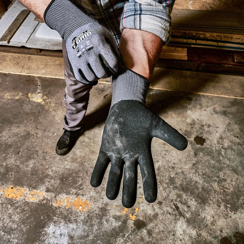 Gorilla Grip A1 Precision Grip, Cut Resistant Work Gloves, Touschreen Compatible Safety Gloves, Breathable, Nitrile Coated, Grey - Medium (12 Pack) Grey A1 (12 Pack)