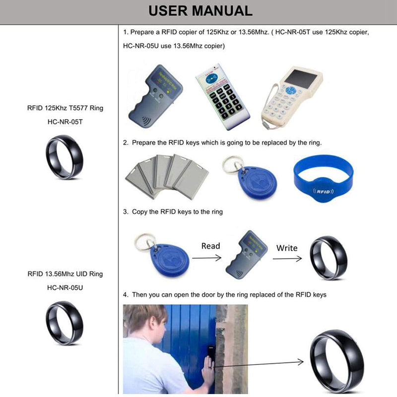 T5577 chip RFID Black Ceramics Smart Finger rewrite Ring ID Wear for Men or Women (Programmed 125khz-12#) Programmed 125khz-12#