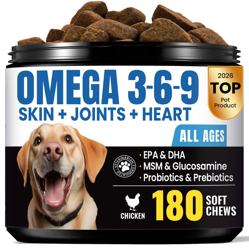 Omega 3 for Dogs – Salmon Oil for Dogs Skin & Coat Health, Fish Oil Supplement for Dog Shedding, Itch & Hot Spot Relief, Allergy Chews with EPA & DHA Fatty Acids for Skin & Joint Support - 180 Ct 180 ct.