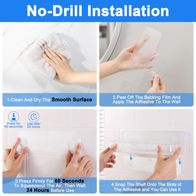 2pc Plastic Wall Mount Organizer, Adhesive Shelf, Bathroom Wall Organizers, Adhesive Bathroom Shelves, No Drilling Hang Walls, with Self Adhesive Tape, for Bathroom, Kitchen Clear