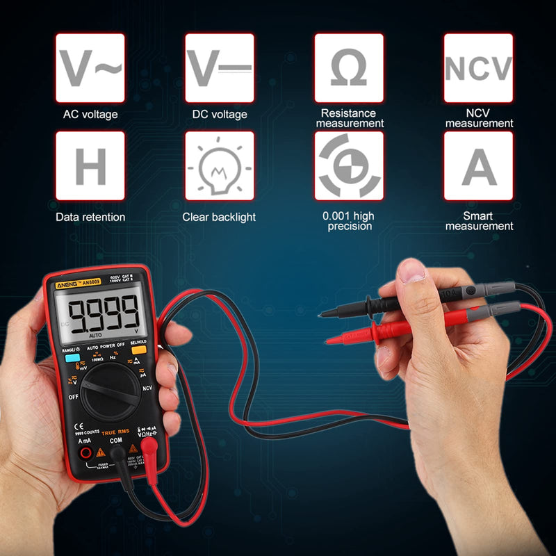 Jeanoko Handheld Digital Multimeter AN8009 9999 Counts Digital Multimeter True RMS AC/DC Voltage Electronic Meter