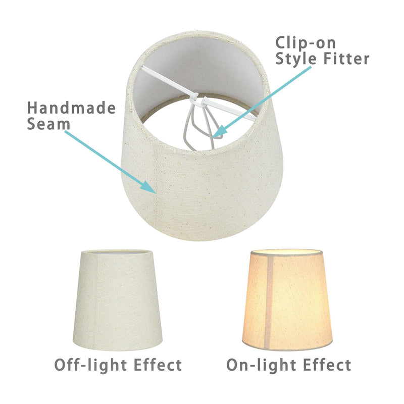 LAMPWELL VALO Clip-on Chandelier Fabric Lamp Shades,Set of 6,Small Barrel,5.2"×4"×H5.2",Linen, Handmade,Traditional Decorative,ONLY FOR CANDLE BULB,Beige Beige