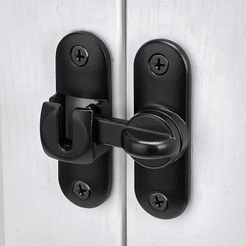 Matte Black 90/180° Barn Door Latches，Right Angle Door Lock,Zinc Alloy Flip Latch for Cabinets, Barn, Bathroom,Windows, Gardens, Cabinets and Small pet Cages Matte Black 1