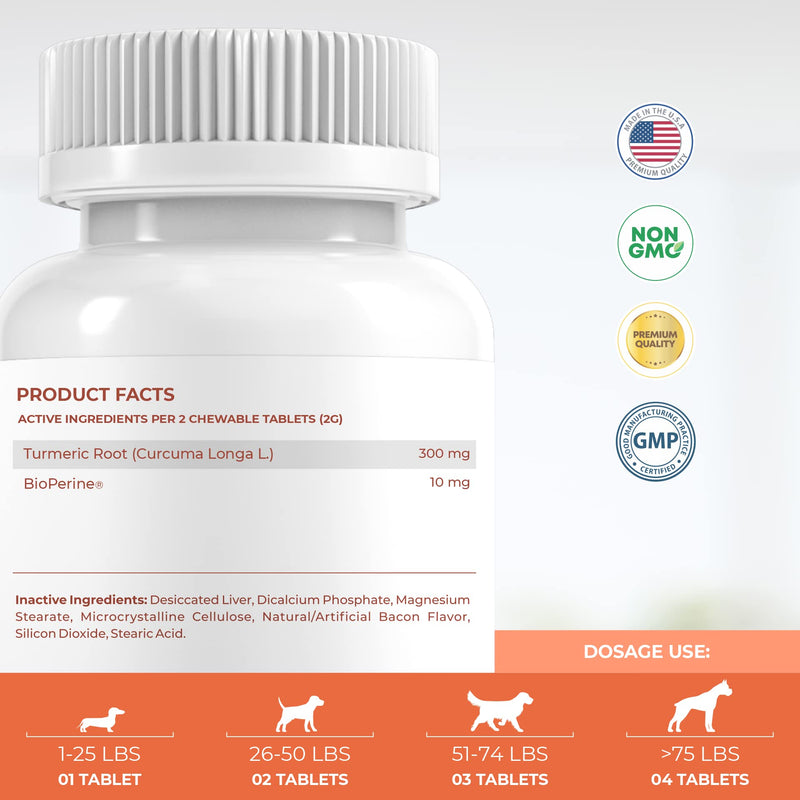 Turmeric for Dogs - Dog Anti Inflammatory Pain Relief, Dog Pain Relief, Dog Hip and Joint Supplement, Pain Relief for Dogs, with Curcumin and BioPerine 120 Tablets - PawsPlanet Australia