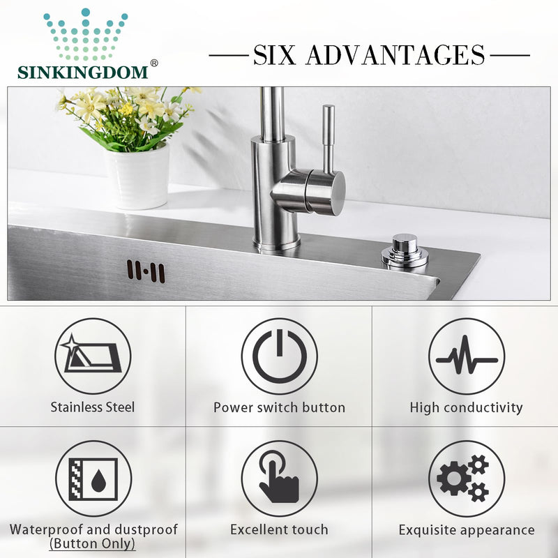 SinkTop Air Switch Kit with Chrome Long Button (Full Brass) for Garbage Disposal, Single Outlet