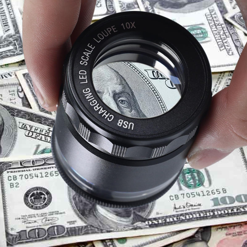 10X Rechargeable Jewelers Loupe Magnifier with LED Light & Detachable Reticle Scale, 25mm Field of View, Adjustable Focus Scale Loupe Jewelry Magnifying Glass for Gems, Coins, Watches, Close Work