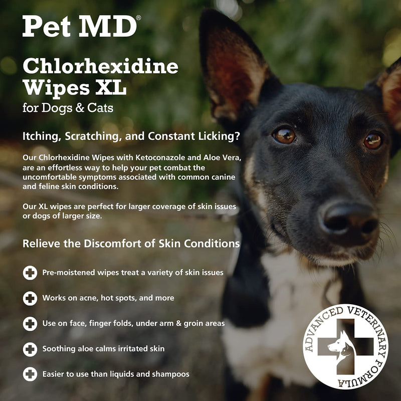 Pet MD Chlorhexidine Wipes XL with Aloe for Dogs and Cats - Medicated Wipes for Skin Infections, Hotspots, Acne, & Other Skin Conditions - 70 XL Wipes - PawsPlanet Australia