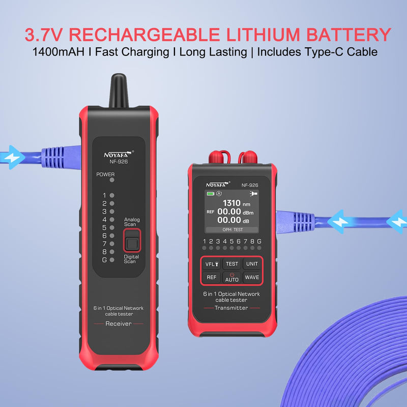 6 in 1 Optical Network Cable Tester, OPM with 10 Wavelengths | VFL, Port Flash, Cable Continuity, Remote Testing, Multifunctional Rechargeable Network Tool