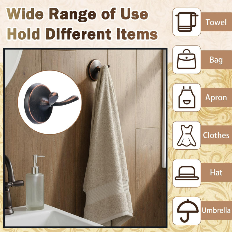 4-pack Oil Rubbed Bronze Double Robe Hooks, Heavy Duty Oil Rubbed Bronze Bathroom Accessories, Towel & Robe Hooks for Bathroom, Towel Hook Wall Mounted with Hardware