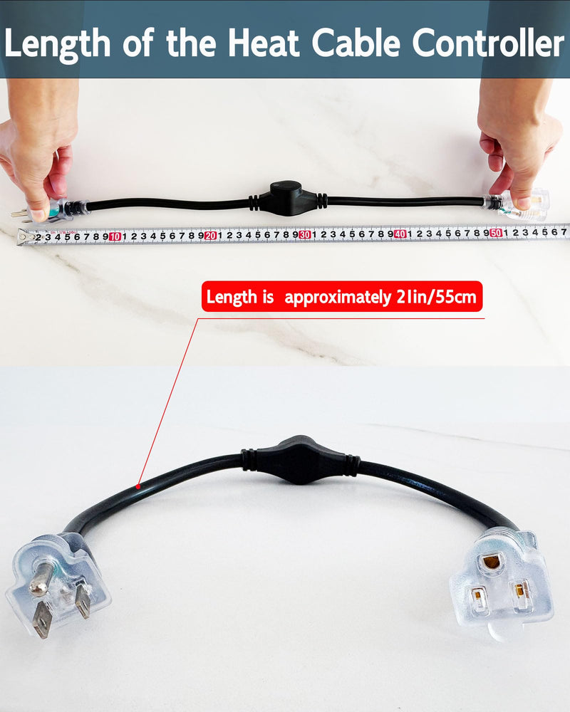 Thermostat Extension Cord – Outdoor Thermostat Plug Heat Tape Thermostat 120V 15A, 37°F On / 50°F Off, Compatible with Roof & Gutter Heat Cables and Pipe Heat Tape