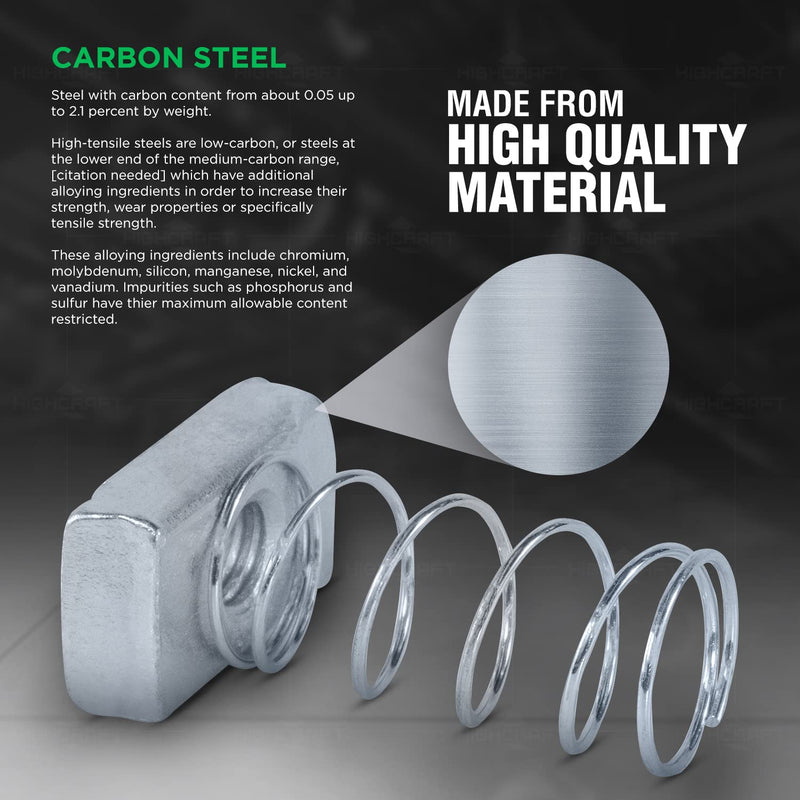 Highcraft OTDI-A50 3/8 inch Thread x 1-3/8 inch Strut Channel Nuts with Long Spring, Carbon Steel with Zinc Finish-50 Pack, Chrome 3/8 in. x 1-3/8 in.