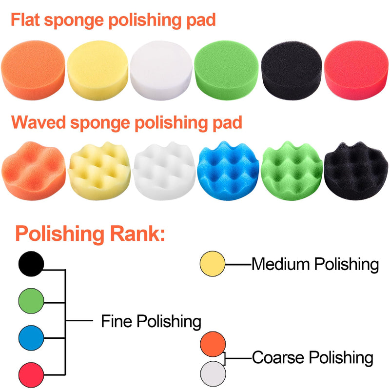SIQUK 23 Pieces 7 Inch Buffing Pads Car Polisher Bonnets Foam Polishing Pad Kit Wax Buffer Polish Pads Car Buffer Attachment for Drill