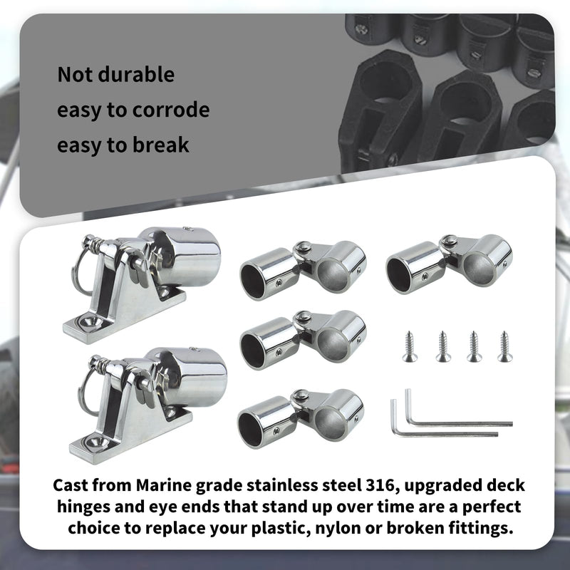 Bimini Top Hardware, 316 Stainless Steel Boat Fittings, Fits 7/8" & 1" OD Tubing, Heavy Duty Canopy Parts, 12 Pieces 1 Inch