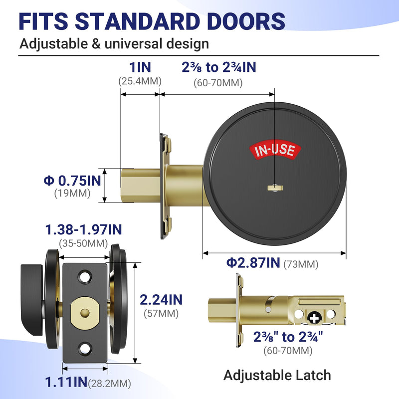 Commercial Grade 2 Occupancy Indicator Deadbolt, Heavy Duty Privacy Bathroom Lock, UL 3-Hour Fire Rated, 304 Stainless Steel, Fits Door Thickness 1-3/8" to 2" (1, Black)