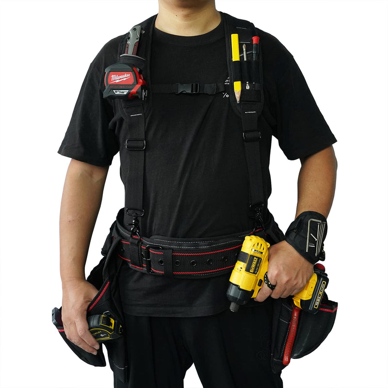 KUNN Tool Belt Suspenders for Men with Magnetic Wristband,Heavy Duty Work Suspender for Construction Electricians Carpenter Framer Tool Belts,Black SW00A-BLK - NewNest Australia