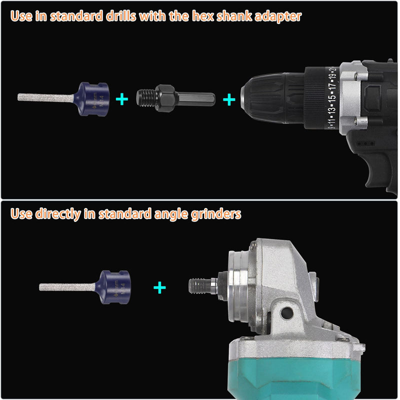 HARFINGTON 2pcs Diamond Finger Milling Bits 30mm (1-3/16") Dia 5/8"-11 Thread Diamond Milling Bit for Enlarging Shaping Existing Holes in Porcelain with 3/8" Hex Shank Adapter, Blue/Black 30mm (1-3/16") 2