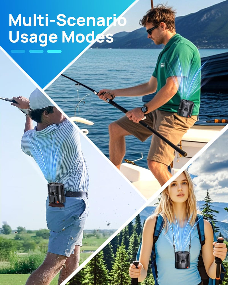 Portable Personal Waist Fan& Neck Fan, 14000RPM Brushless Motor, 40H Runtime Rechargeable, 6-Speed Quiet Operation, Clip-On Personal Body Cooling for Camping/Worksites/Outdoor White