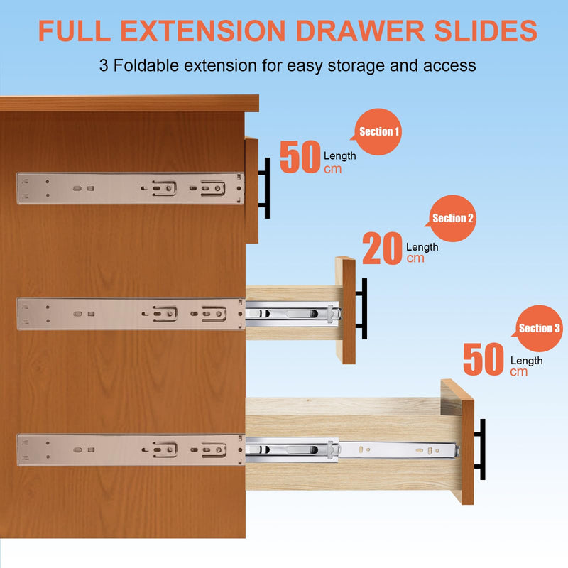 10 inch Drawer Slides 1 Pairs (2pcs) Soft Self Close Full Extension Ball Bearing Drawer Slides 3 fold Full Stretch Side Mount Drawer Slides 100 LB Capacity Drawer Slide 10" Silver 10inch-250mm