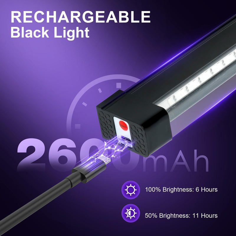 2 Pack Rechargeable LED Black Light Bar, Battery Operated Black Lights, Battery Powered Black Light Strip, Cordless Blacklight for Body Paint Tapestry Poster Party 2 Pack
