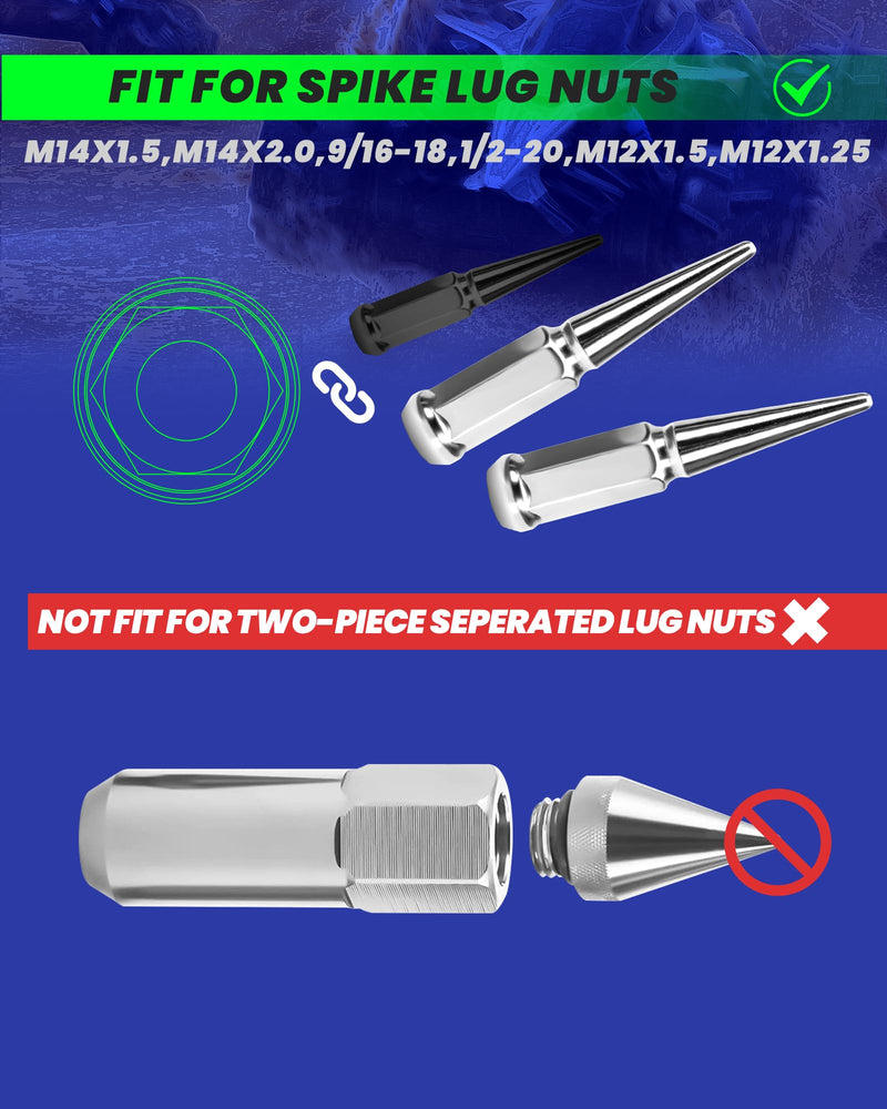 Spike Lug Nuts Socket Key, Stripped Lug Nut Remover, 19mm Hex Universal Drive Spike Lugnuts Socket Key Tool with 5" Tall, Compatible with 14x1.5,14x2.0,9/16-18,1/2-20,12x1.5,12x1.25 Spiked Lug Nut