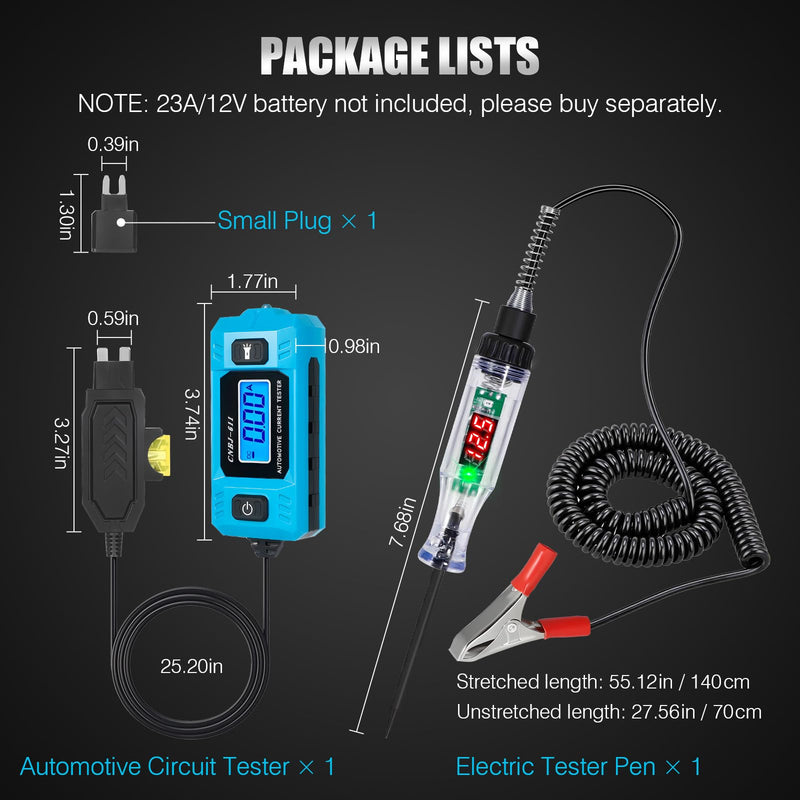 PIFOOG Automotive Circuit Tester Car Test Light with Digital 3v-90v Display, High Precision Auto Fuse Relay Tester Electrical Current Fault Probe Checker Testing Tool LCD Front Lighting Max 20A 48V