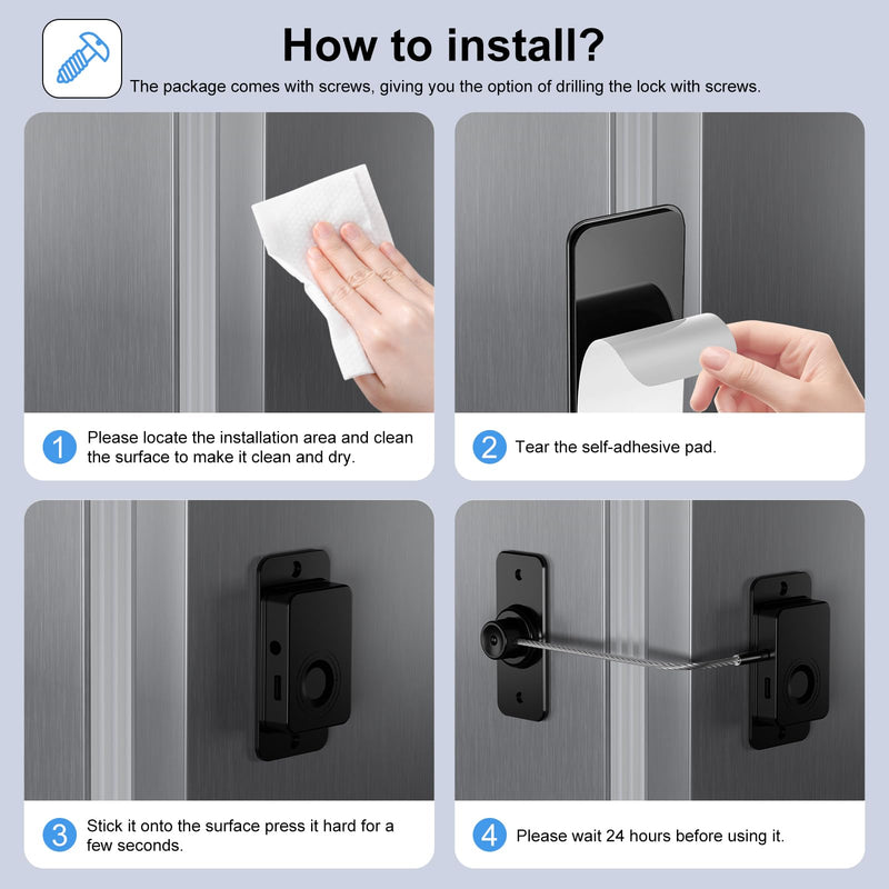 Fingerprint Fridge Lock - Child & Pet Proof Security for Drawers, Cabinets, Ovens, Toilet | Smart Biometric& USB Key | Easy Install | Quick Unlock (Black, 1 Pcs) Black