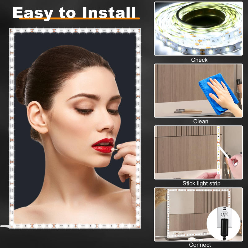 LED Vanity Mirror Lights for Makeup Dressing Table Vanity Set 13ft Flexible LED Light Strip Kit 6000K Daylight White with Dimmer and Power Supply, DIY Mirror, Mirror not Included