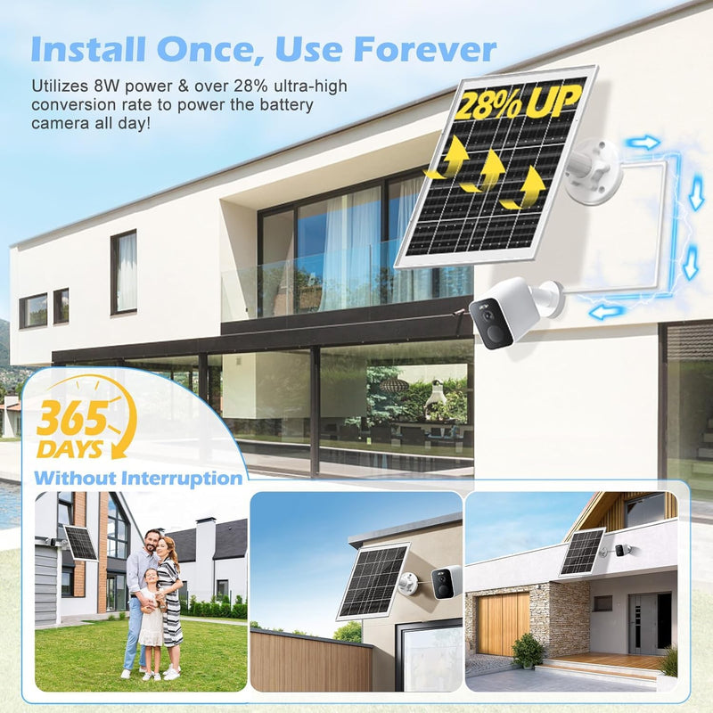 8W Solar Panel Charger for Outdoor Security Cameras, with Micro USB/USB-C and DC (35 x 135) Port, Fits Ring/Eufy/Wyze/Bird Feeder Camera, 13ft Cable, Fast Charging (1 Pack) 1 Pack