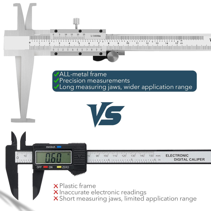 Inside Groove Vernier Caliper with Upper Jaw and 3" Lower Jaw, Inside Diameter Measuring Tools 9-150mm/6 Inch Range,0.01mm/ 0.005" Resolution,Imperial/Metric, Carbon Steel (6 Inch/ 150mm)