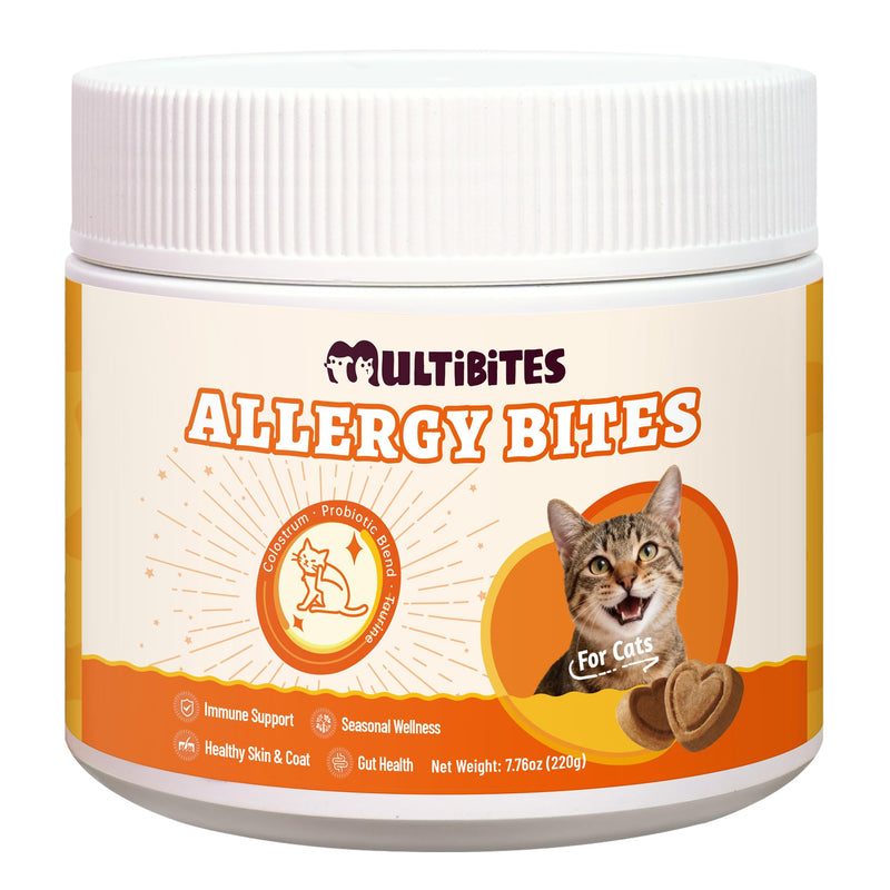 7.76 oz Cat Allergy Relief Bites - with Colostrum,Lysine,Taurine for Cats & Probiotic - Immune Support, Skin and Coat for Cats & Cat Digestive Support - Skin and Coat Supplement