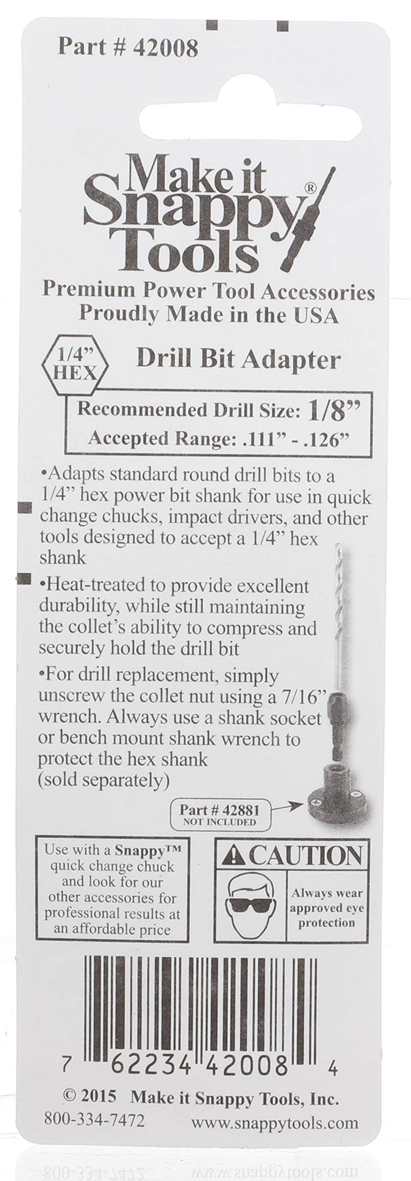 Make it Snappy Tools 1/8 Inch Quick Change Drill Bit Adapter #42008