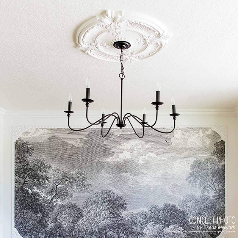 Ekena Millwork CM14TRPLS 14 3/4"OD X 1 3/4"P Traditional Ceiling Medallion Fits Canopies Up to 4", Platinum Platinum (Metallic Series)
