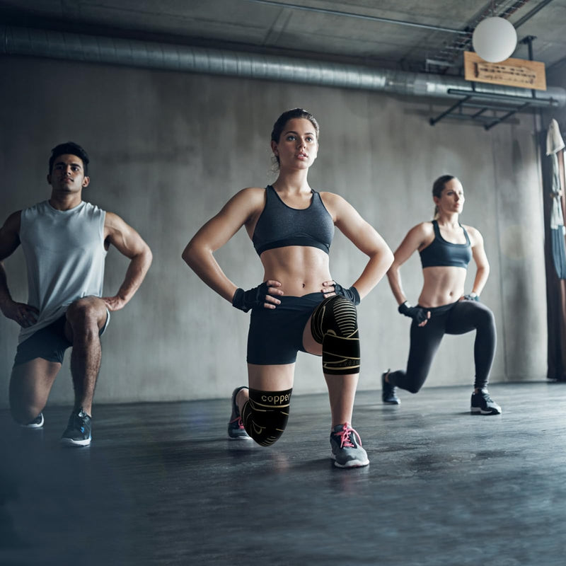 Copper Knee Braces with Strap for Knee Pain Women and Men(2 Pack), Knee Compression Sleeve for Arthritis, ACL, Meniscus Tear, Joint Pain Relief, Knee Support for Working, Running, Weightlifting(M) Black+Copper Medium